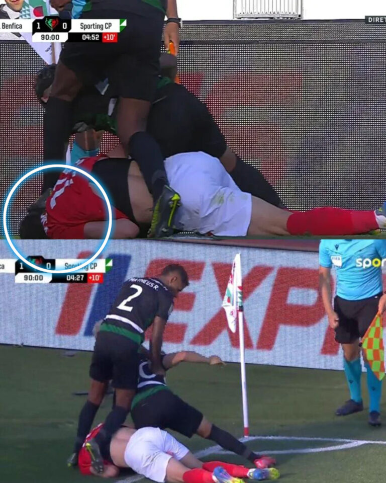 Não mostraram na Tv: Matheus Reis pisou fortemente Belottii na cabeça antes do golo e árbitro faz vista grossa